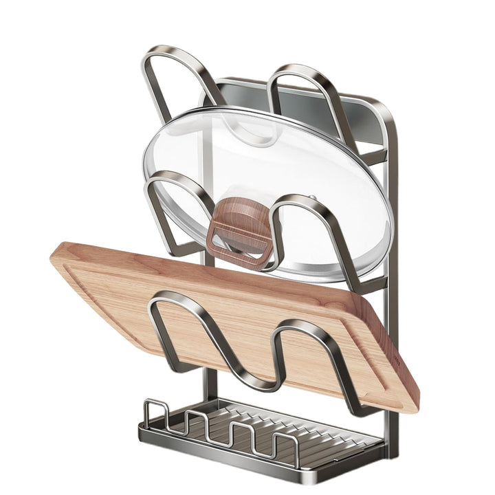 Topfdeckel Organizer,Mehrstufiger Ständer mit Auffangschale | Küchen-Organizer Für Deckel Und Halter