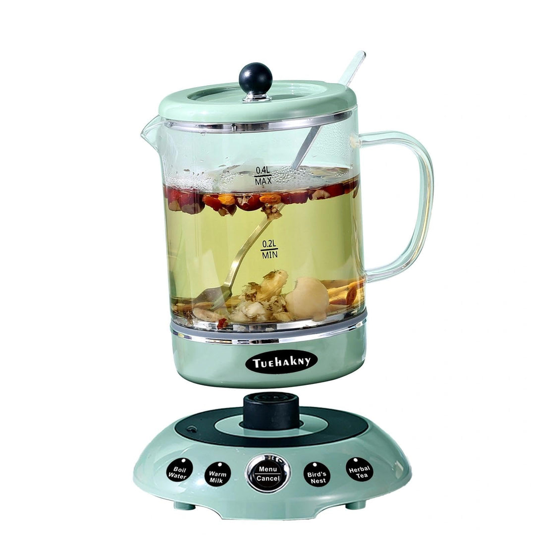 Mini Wasserkocher 400ml Glas - 4-in-1 Multifunktions Tassenwärmer mit abnehmbarer Basis (Heisswasser