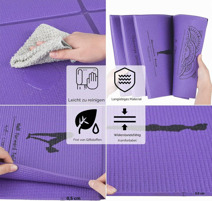 Faltbare Yogamatte für Frauen, rutschfeste Übungsmatte für Home Gym, Reise Yoga Set mit Stretch Stra