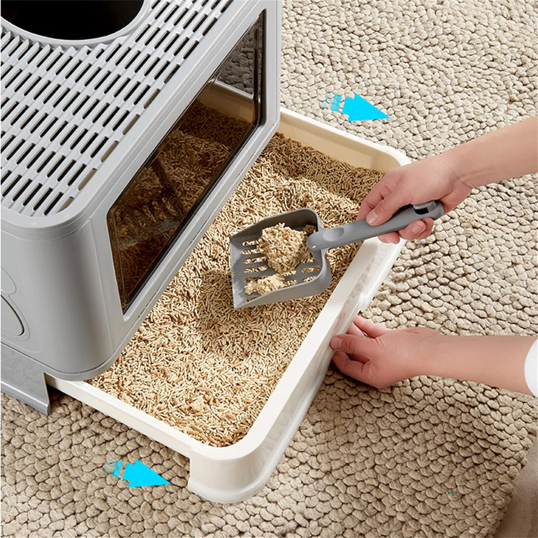 Homewell Katzentoilette mit Deckel und Schaufel, Katzenklo Schrank Schublade Design, Multifunktional