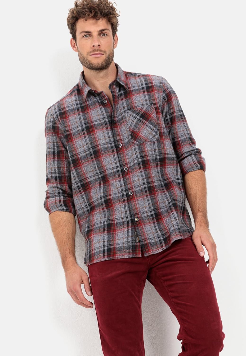 camel active Herren Flanell Karohemd aus Reiner Baumwolle M Asphalt, M Asphalt