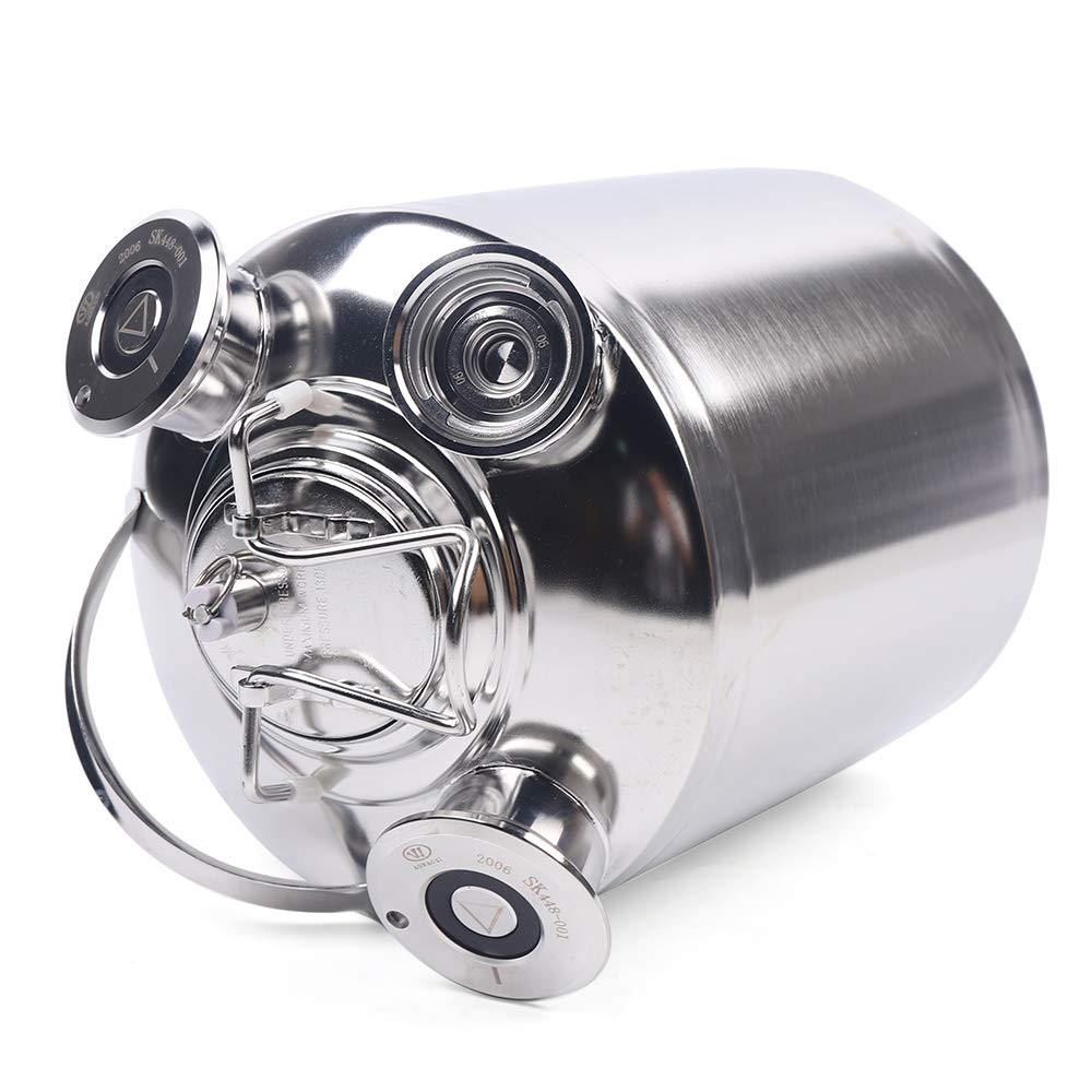 JINPRDAMZ 10L Reinigungsbehälter aus Edelstahl, Silber Bier Reinigungsfass mit 3 Kopf Reinigungsbehä