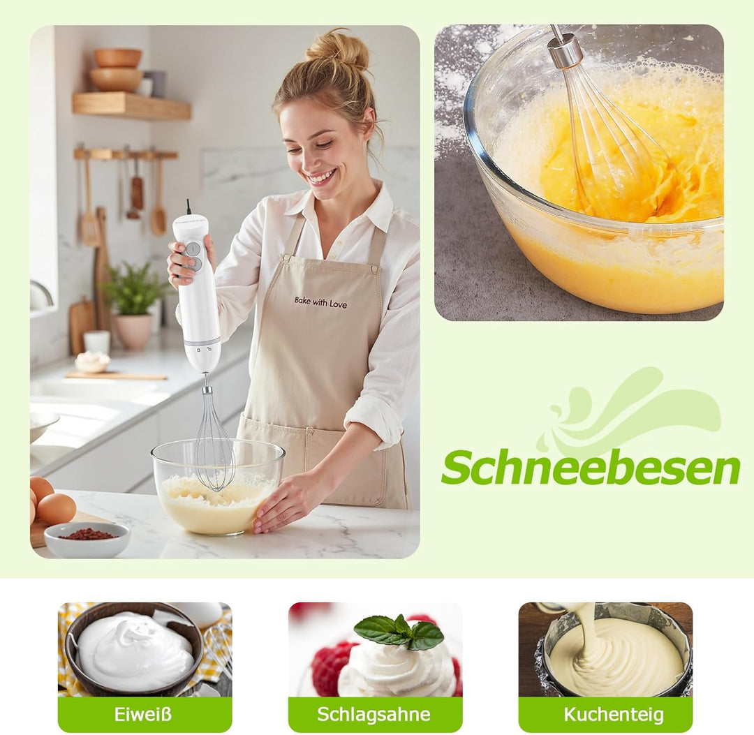 Bonsenkitchen Pürierstab, 1000W Edelstahl Elektrischer Stabmixer, 2 Geschwindigkeitsstufen, Stabmixe