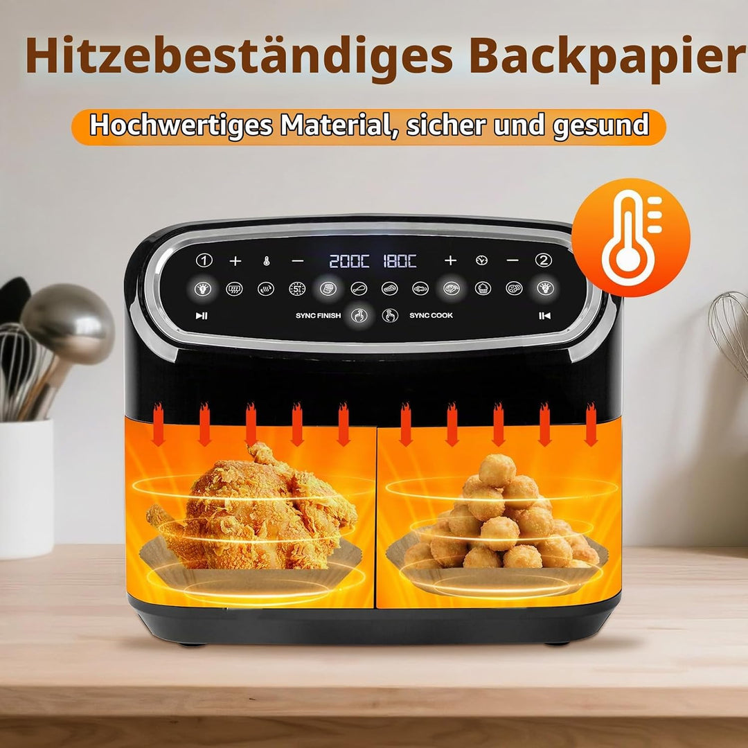 160 Stück Backpapier für Heissluftfritteuse Ninja AF500EU AF500EUCP 10.4L, Cecotec 9000, COSORI Twin