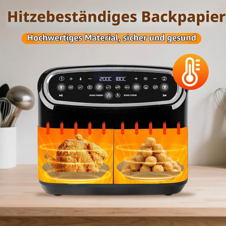 160 Stück Backpapier für Heissluftfritteuse Ninja AF500EU AF500EUCP 10.4L, Cecotec 9000, COSORI Twin