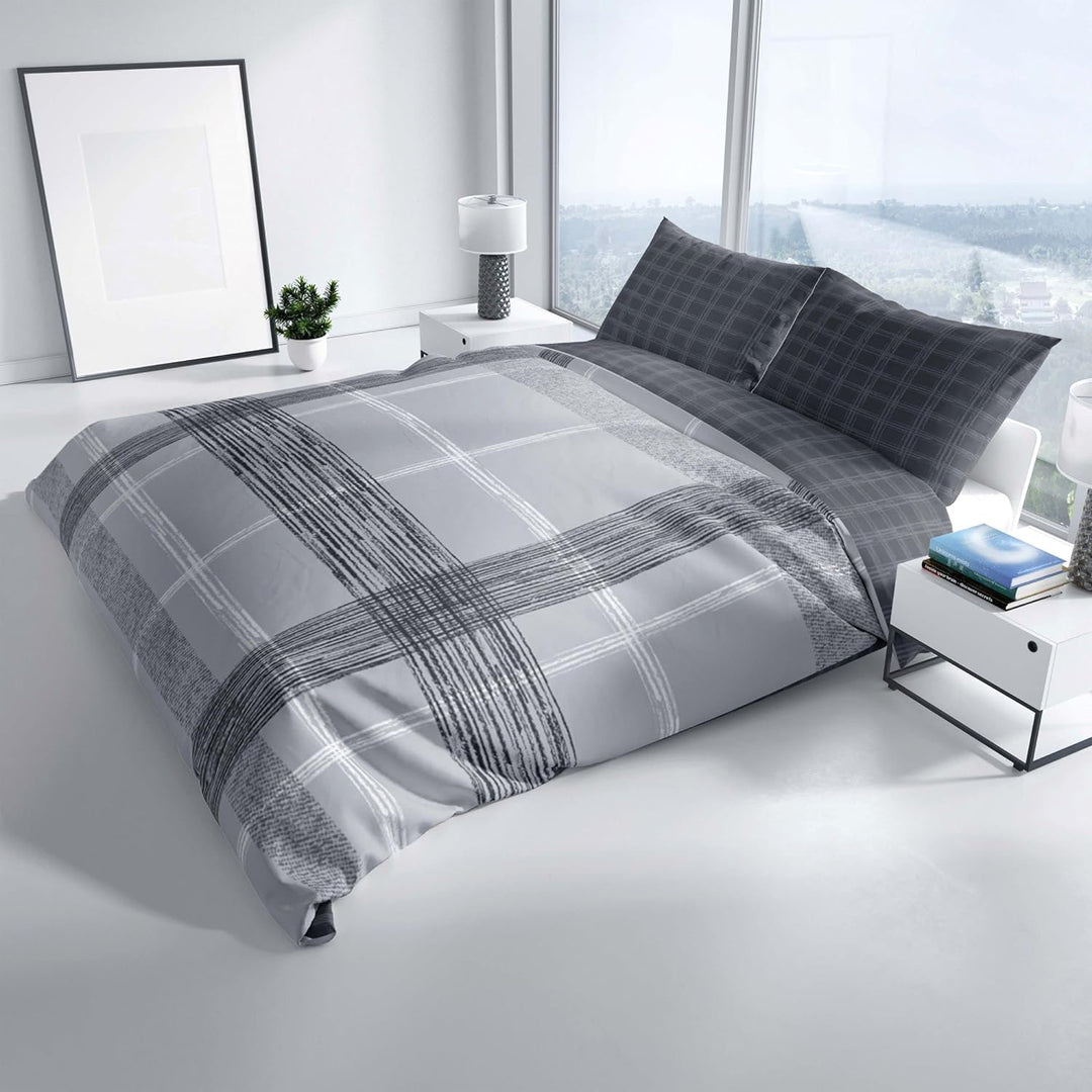 Leonado Vicenti Bettwäsche Baumwolle Grau Gestreift Set Schlafzimmer Garnitur Wendebettwäsche Streif