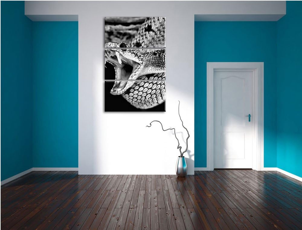 Pixxprint Giftige grüne Schlange / 3-Teilig/Gesamtmass 120cm Leinwandbild bespannt auf Holzrahmen/Wa