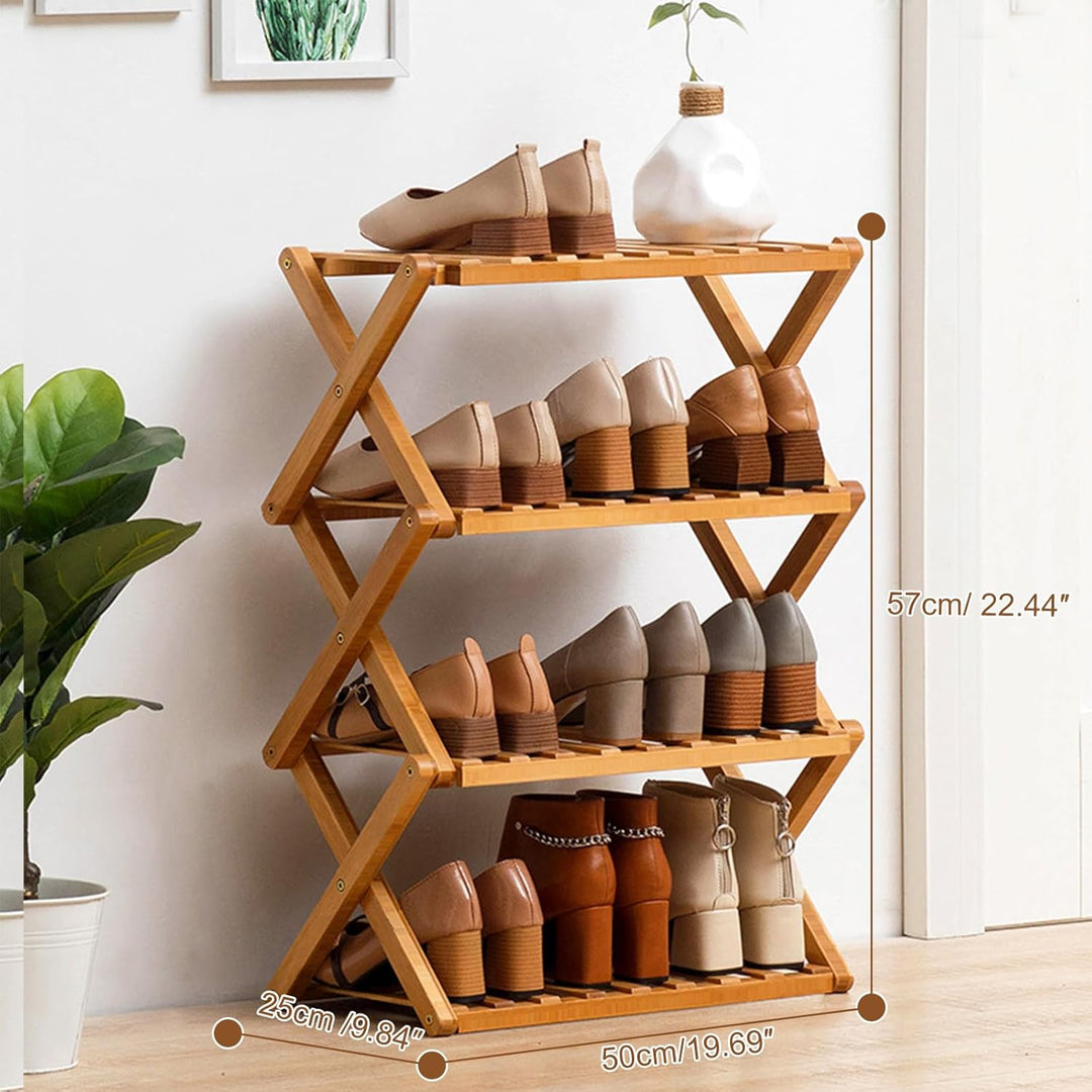 Zusammenklappbares Schuhregal aus Bambus, tragbares Schuhregal aus Holz, ohne Installation, kleines