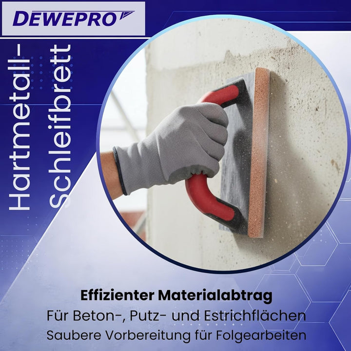 DEWEPRO® Hartmetall-Schleifbrett aus Wolfram Karbid mit abgewinkelter Seite und 2-Komponentengriff -