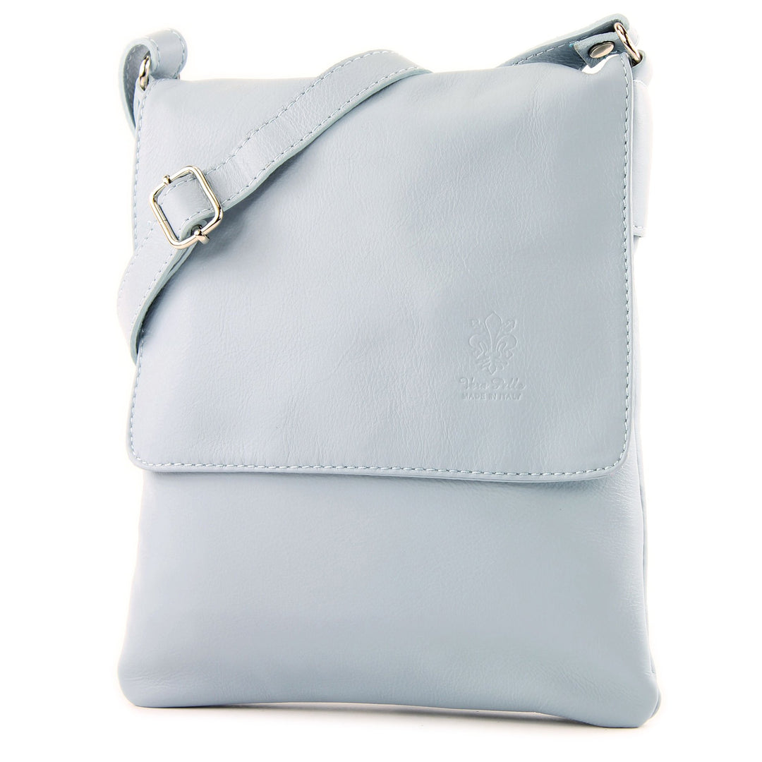 modamoda de - T33 - ital Umhängetasche Schultertasche aus Nappaleder Eisblau2021, Eisblau2021