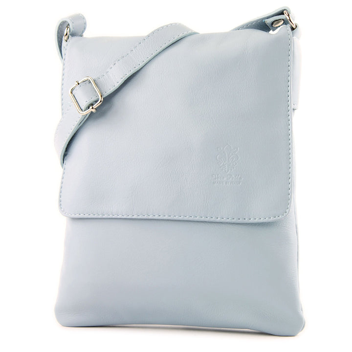 modamoda de - T33 - ital Umhängetasche Schultertasche aus Nappaleder Eisblau2021, Eisblau2021