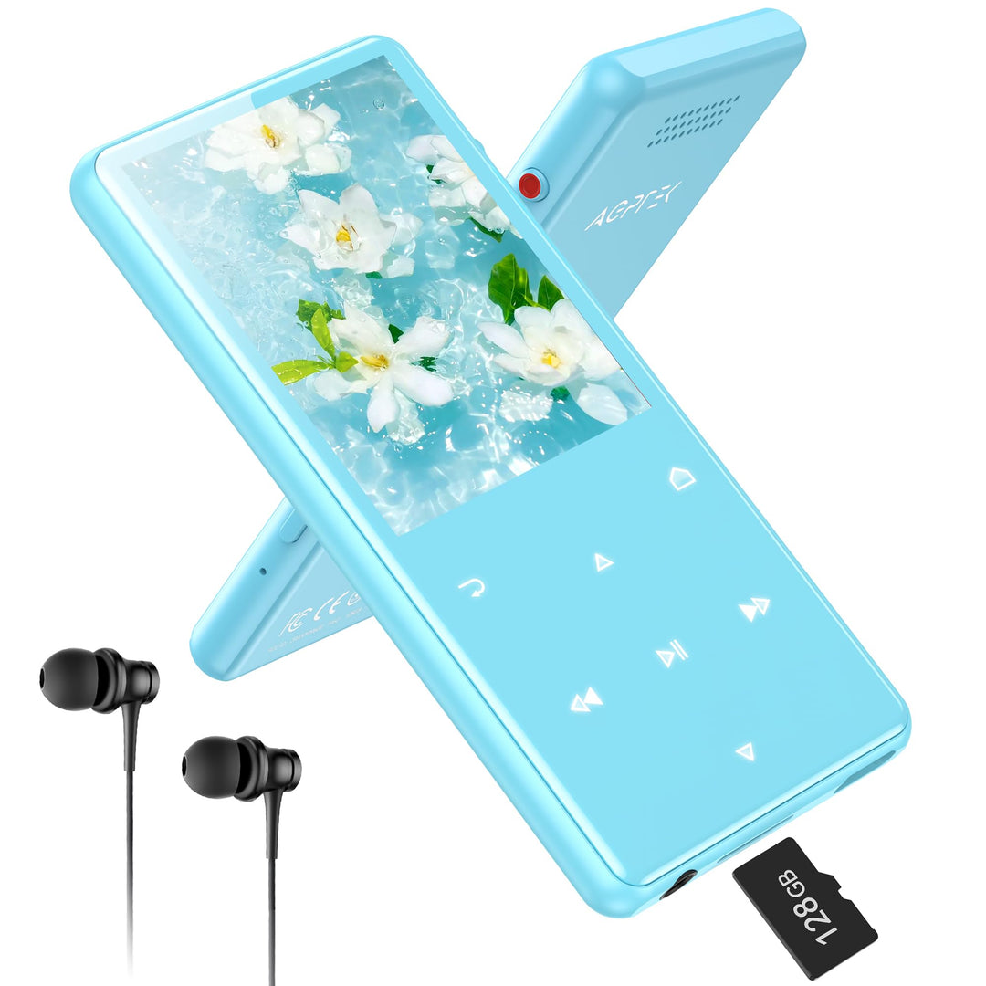 AGPTEK 128 GB MP3 Player mit Bluetooth 5.4, 2,4 Zoll Musik-Player mit One-Click-Aufnahme, eingebaute