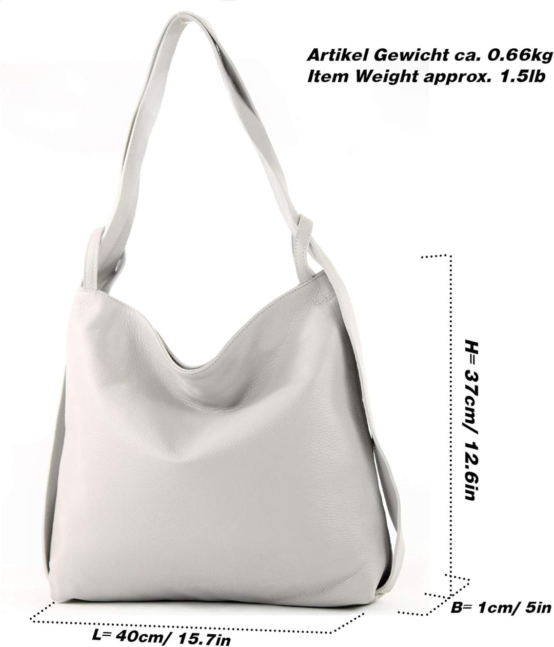 modamoda de - T192 - ital. Damen Rucksacktasche 2in1 aus Leder Creme, Creme