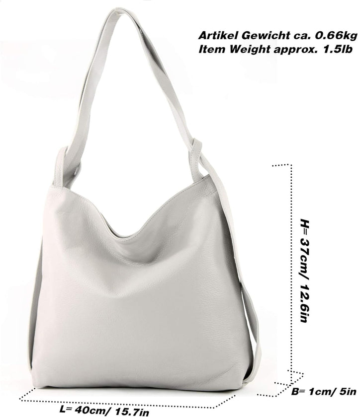 modamoda de - T192 - ital. Damen Rucksacktasche 2in1 aus Leder Creme, Creme
