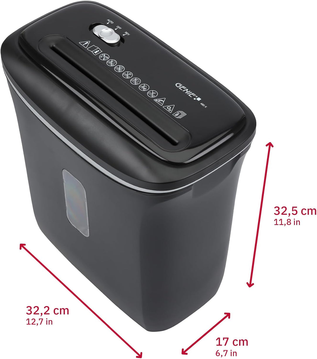 Genie 480X Aktenvernichter Shredder | Papierschredder 8 Blatt Partikelschnitt | Sicherheitsstufe P-4