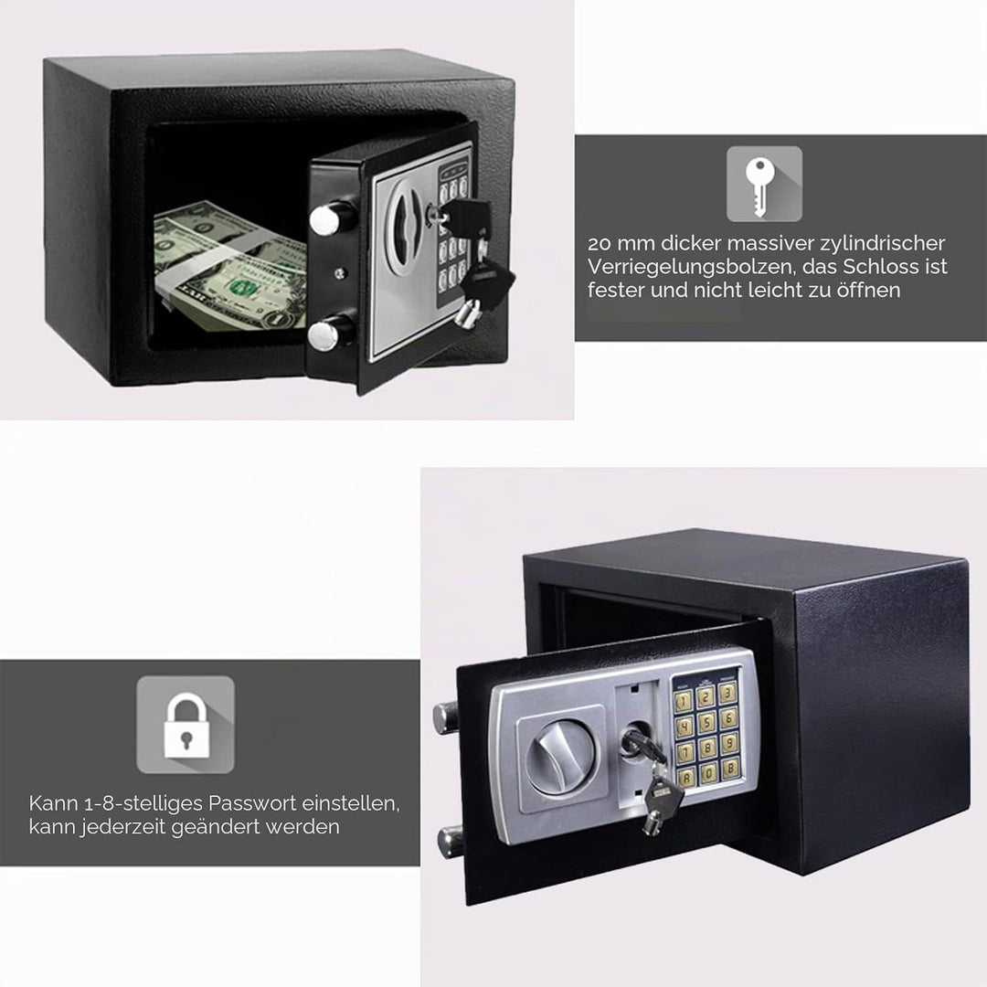 Tresor - Klein 31x20x20cm - Feuerfestes Safe mit Zahlenschloss &amp; 2×Notschlüssel - Digitaler Elektron