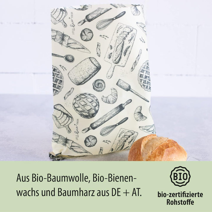little bee fresh Bio-Bienenwachstuch grosser Brotbeutel 25x32 cm aus Deutschland | Brotsack hält Leb