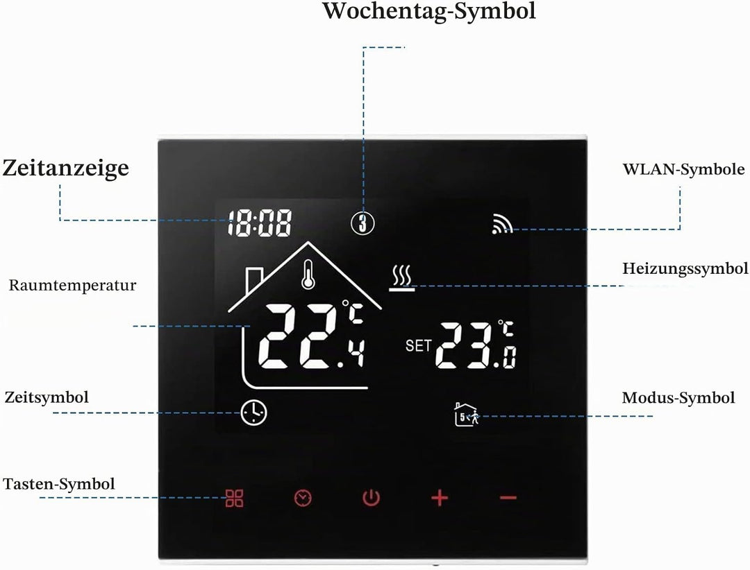 Smart WiFi Thermostat Kesselheizung Fussodenheizung, WiFi Heizungsthermostat LED Display Touchscreen
