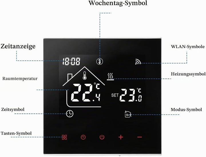Smart WiFi Thermostat Kesselheizung Fussodenheizung, WiFi Heizungsthermostat LED Display Touchscreen