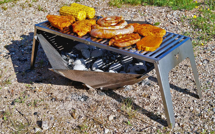 FENNEK Klapprost XL mit Tasche | Mobiler Grillrost zum Aufklappen | Extra stabile Ausführung mit gro