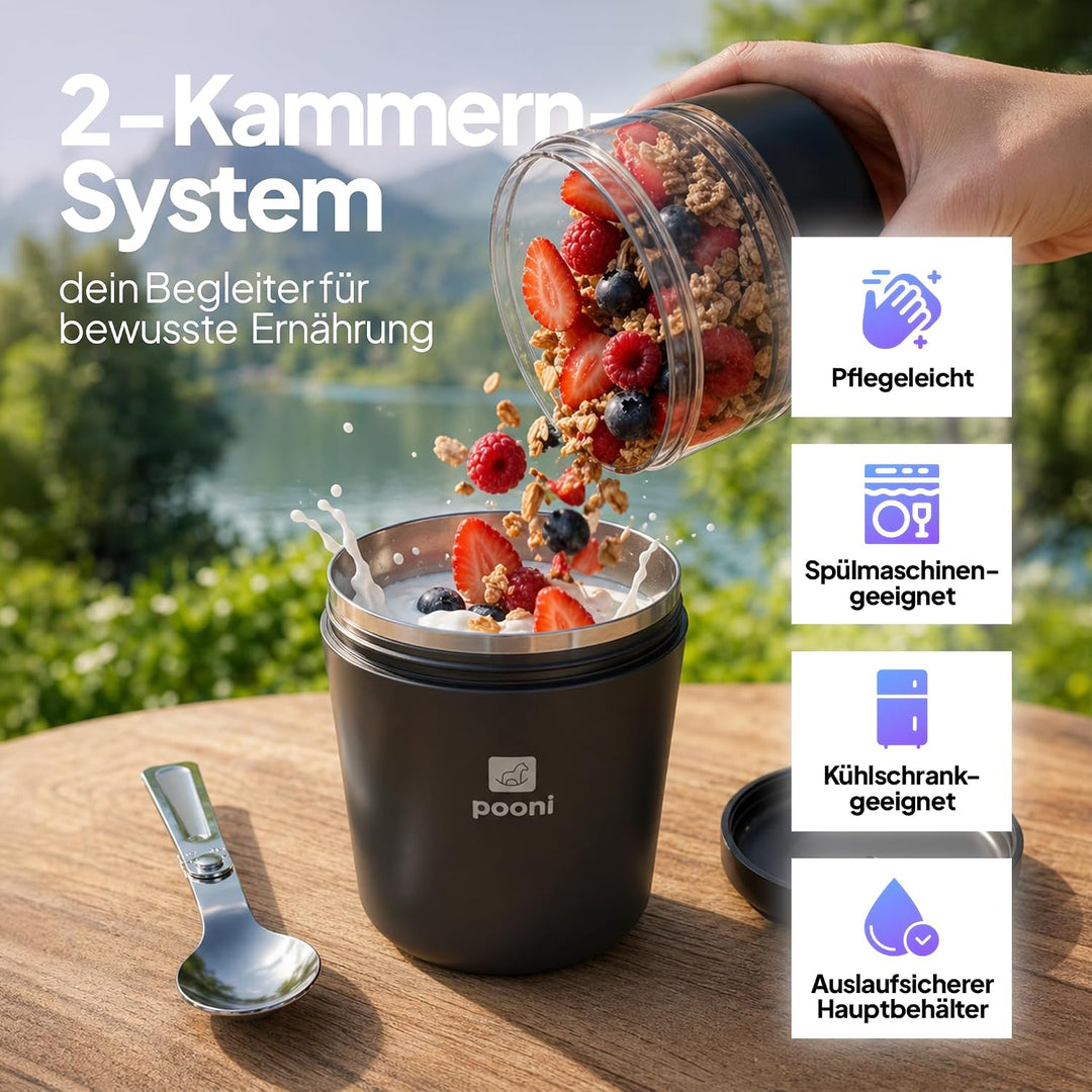 Müslibecher, auslaufsicherer Joghurtbecher to go mit Löffel, für Müsli, Joghurt, Frühstücksbecher au