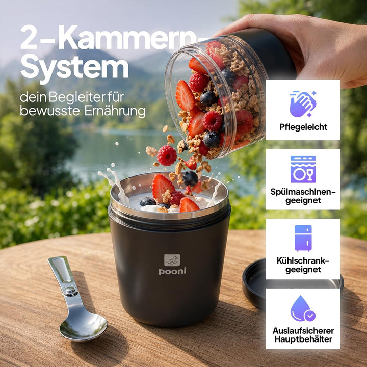 Müslibecher, auslaufsicherer Joghurtbecher to go mit Löffel, für Müsli, Joghurt, Frühstücksbecher au