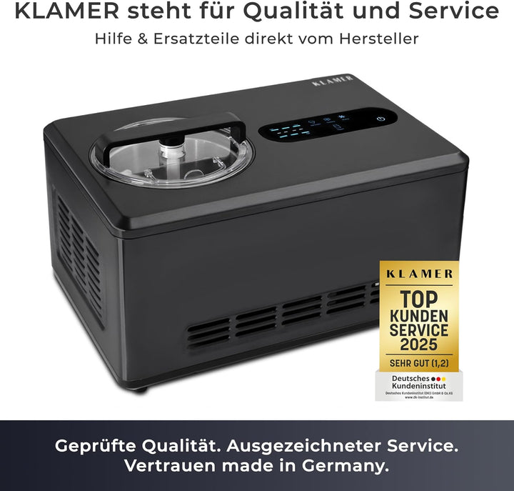 KLAMER 2-in-1 Eismaschine & Joghurtbereiter 2 L, 220 W Eiscrememaschine aus Edelstahl mit Kühl- und