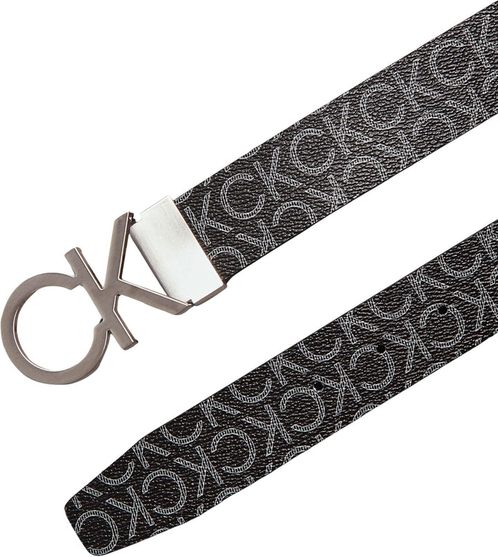 Calvin Klein Herren Gürtel Ck Rev.Adj. New Mono Belt 3.5 cm Kunstledergürtel, Schwarz (Black Monogra