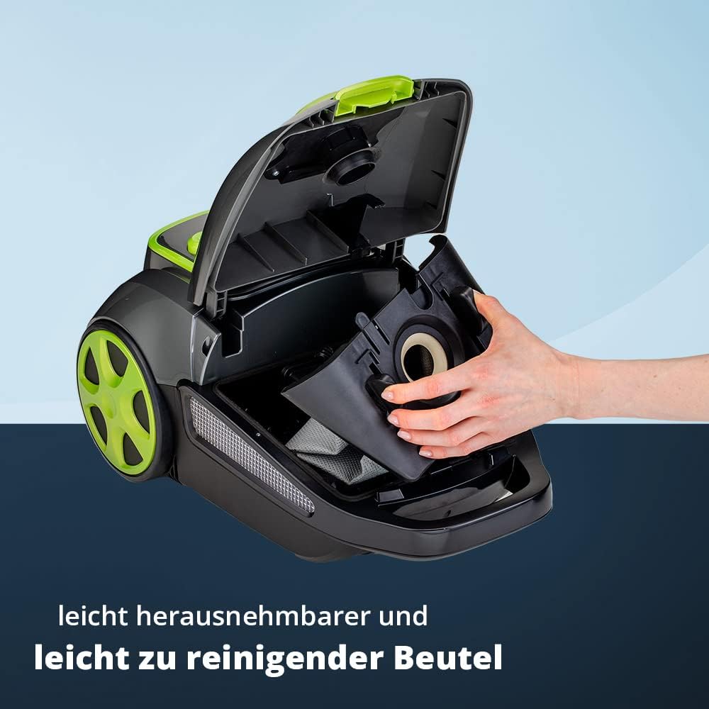KHG BS-706MT Staubsauger mit Beutel in Grün/Grau mit 700W, 16060 Pa Saugkraft, HEPA-Filterschutz, Ko