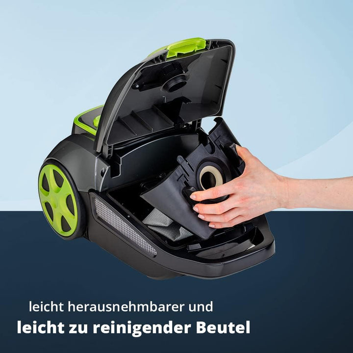 KHG BS-706MT Staubsauger mit Beutel in Grün/Grau mit 700W, 16060 Pa Saugkraft, HEPA-Filterschutz, Ko