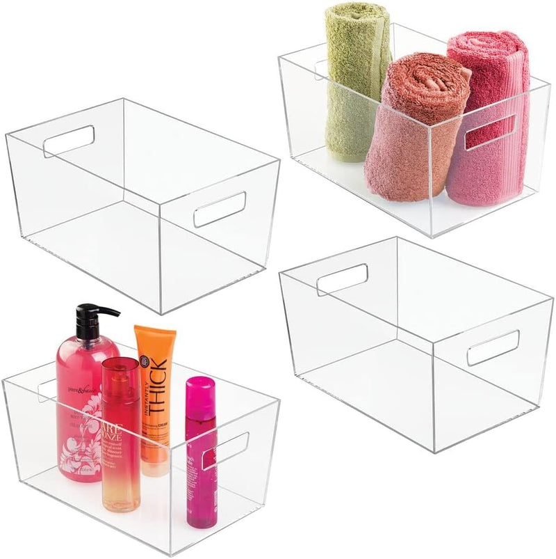mDesign 4er-Set Ablagebox mit integrierten Griffen – grosse Aufbewahrungsbox für Make-up, Handtücher
