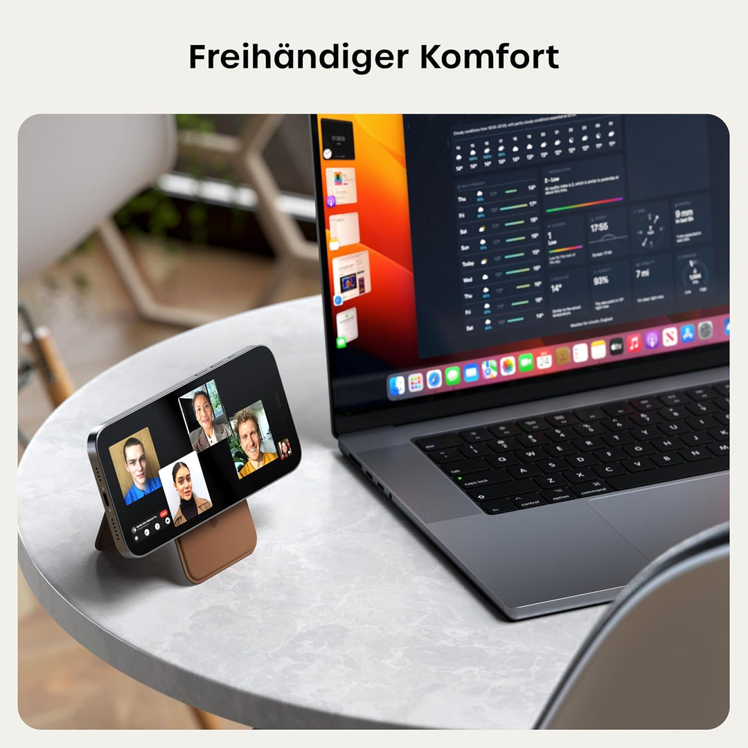 SATECHI Magsafe Wallet und Double Flap Stand mit Magnetfunktion, iPhone Wallet mit 4 Kartenfächern,