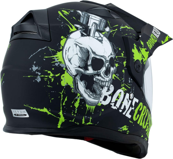 Broken Head Bone Crusher Motocross-Helm Grün mit Visier - Enduro MX Cross-Helm - Motorradhelm mit So
