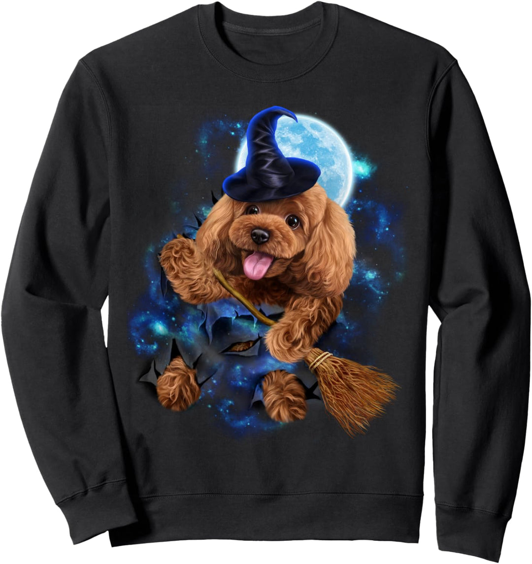Pudelhundehexe fliegt auf einem Besenstiel Sweatshirt