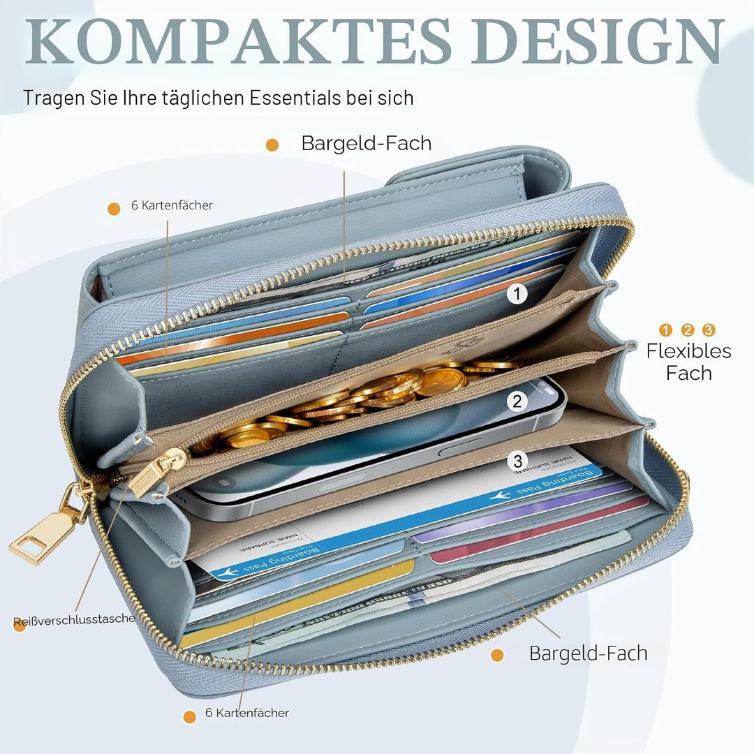 Geldbörse Damen Handytasche zum Umhängen Leder PU Damen Umhängetasche Kleine RFID Schutz Handy Geldb