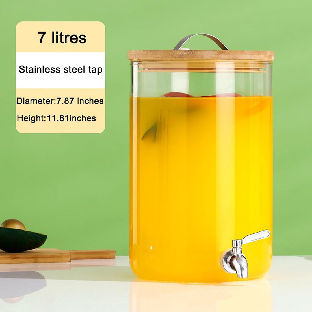 Getränkespender mit Ständer, 7L Getränkespender aus Glas mit rostfreiem Wasserhahn, Getränkespender
