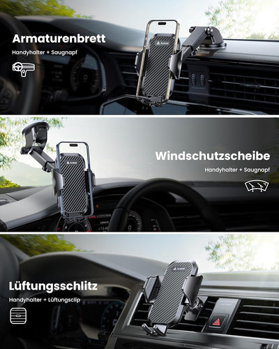 andobil Handyhalterung Auto [ Stabilere Version & nie wackeln ] 3 in 1 Auto Handyhalter Saugnapf & L