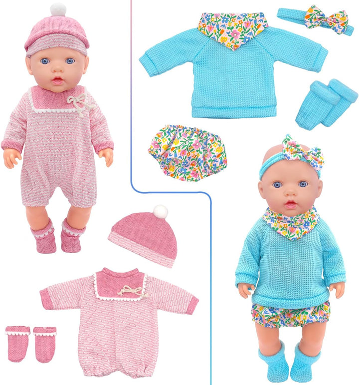 3 Komplette Outfits Puppenkleidung Puppen Set für 35-45 cm und 14-18 Zoll Puppen Enthält Strampler,