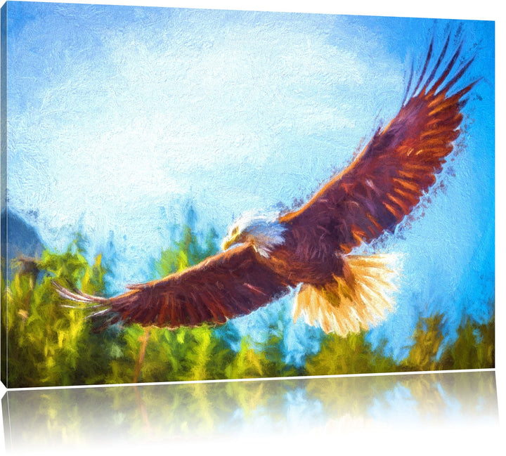 Adler Bunstift Effekt, Format: 100x70 auf Leinwand, XXL riesige Bilder fertig gerahmt mit Keilrahmen