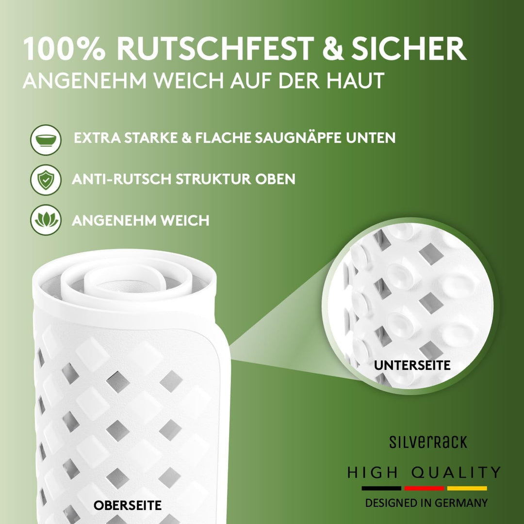 SilverRack Badewannenmatte 88x40 cm (Weiss RAUTEN) - Antirutschmatte Badewanne BPA frei für Kinder u