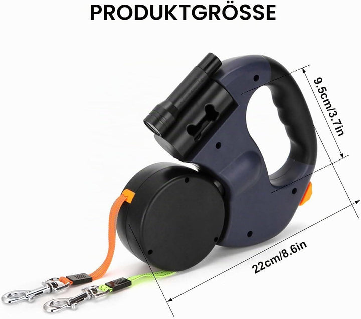 Doppelte Einziehbare Hundeleine 3m Flexible Rollleine mit LED Licht, Automatische Lange Hundeleine f