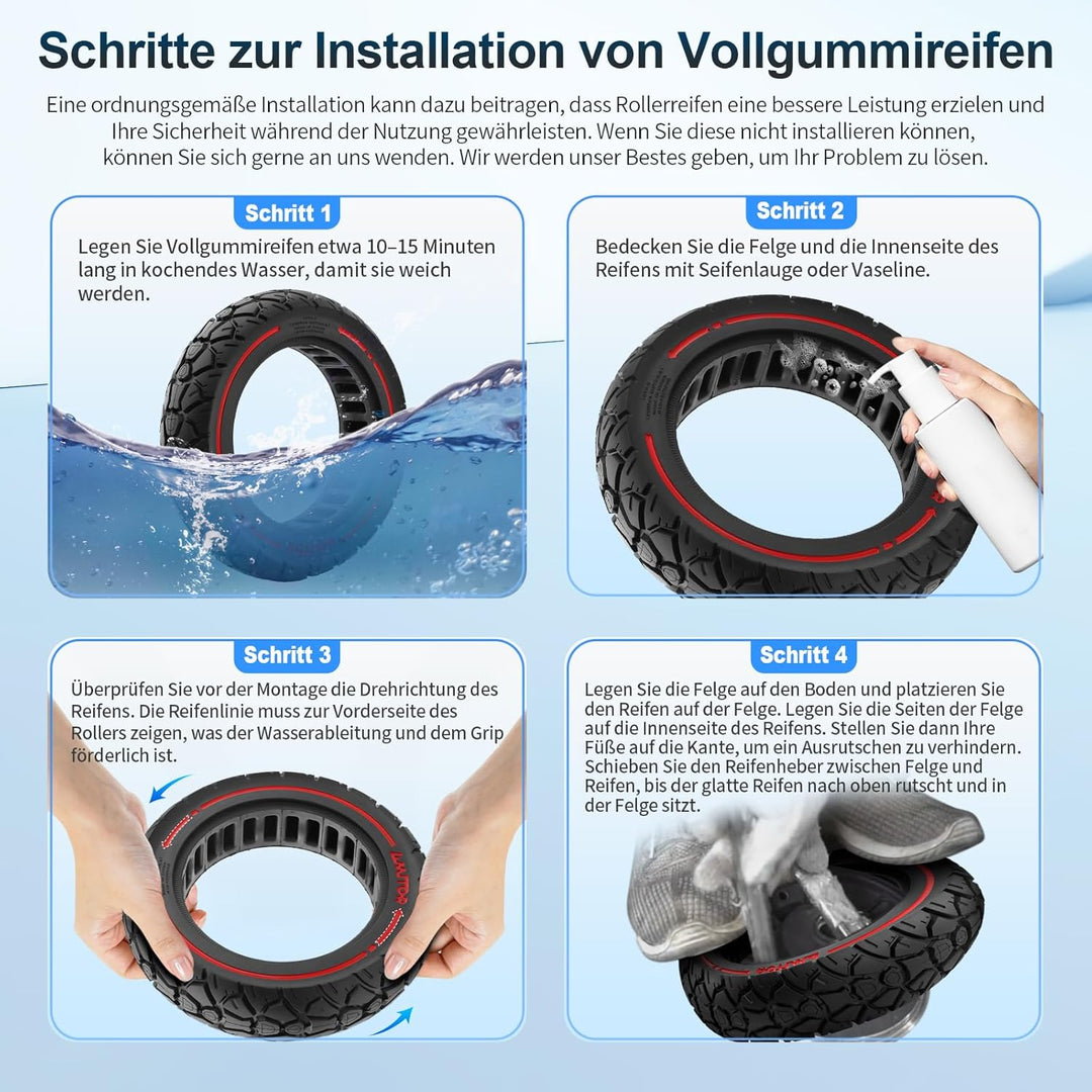 10X2,5(250x64 60/70-6,5) Vollgummireifen 10 Zoll Solide Reifen für Ninebot Max G30/Max G30D/Max G30D