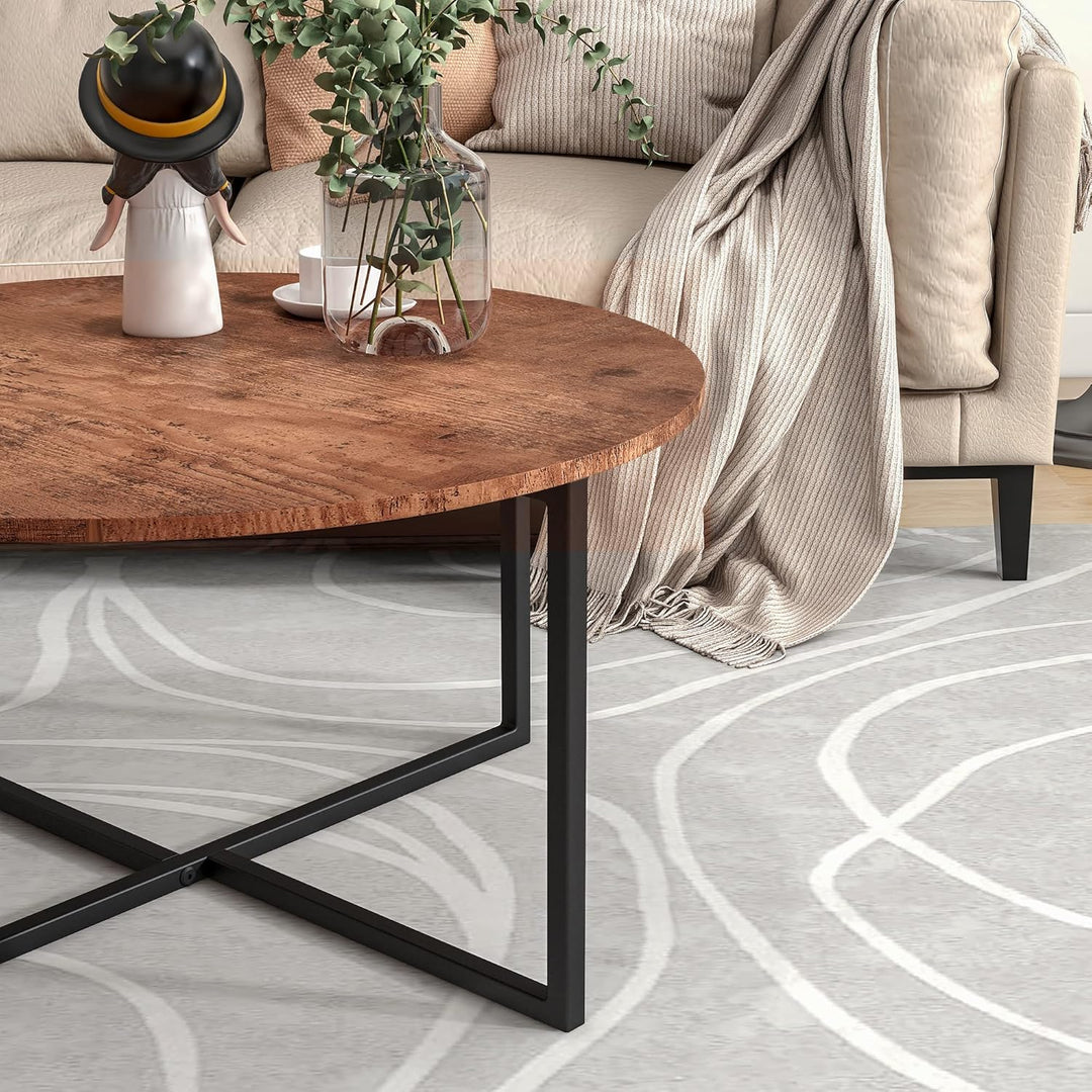HOJINLINERO Couchtisch Rund,Beistelltisch,Sofatisch,Kaffeetisch,Metall Untergestell und Einer Tischp