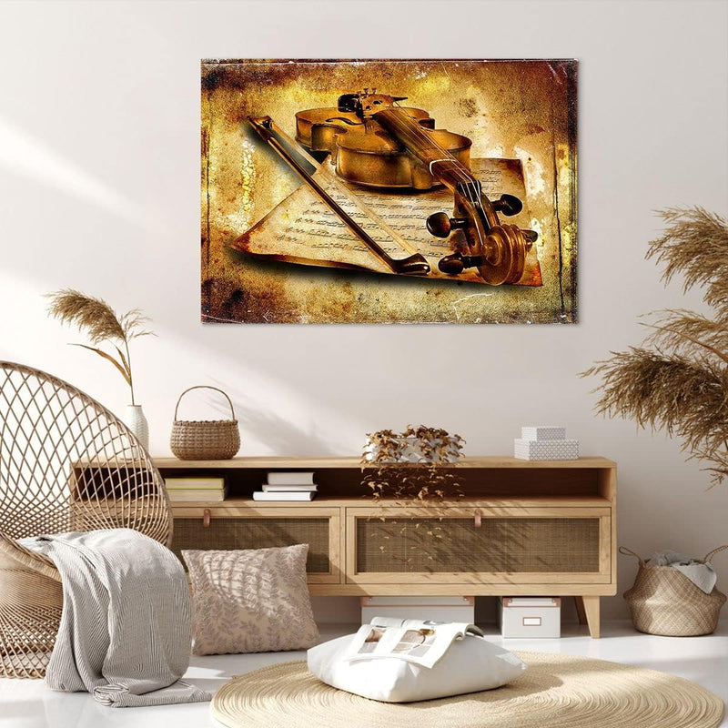 Bilder auf Leinwand 100x70cm Leinwandbild Violine Instrument Notizen Gross Wanddeko Bild Schlafzimme