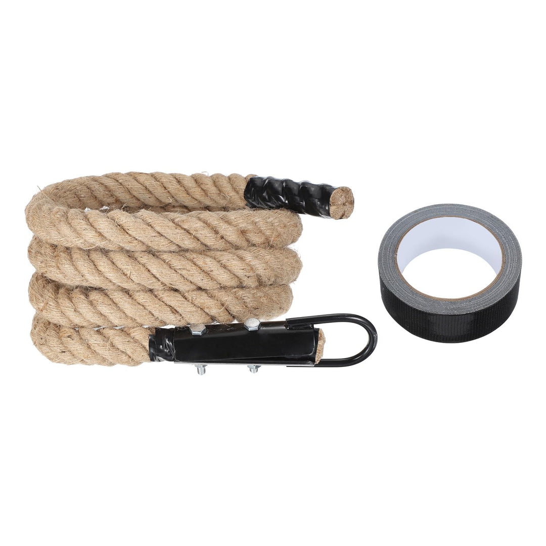 QUARKZMAN Battle Rope Schaukelseil Jute Schwungseil Fitness Trainingsseil mit Schwarzem Metallhaken
