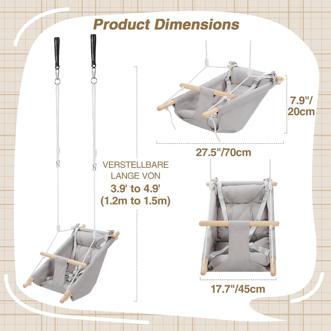 REDCAMP 3-in-1 Babyschaukel mit 5-Punkt-Gurt | Atmungsaktive Baumwolle & Holz | Indoor/Outdoor für H