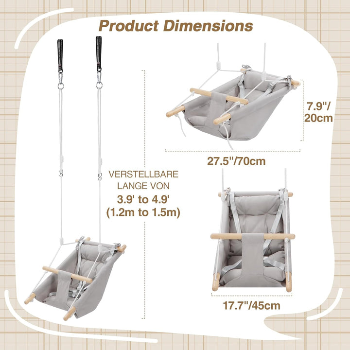 REDCAMP 3-in-1 Babyschaukel mit 5-Punkt-Gurt | Atmungsaktive Baumwolle & Holz | Indoor/Outdoor für H