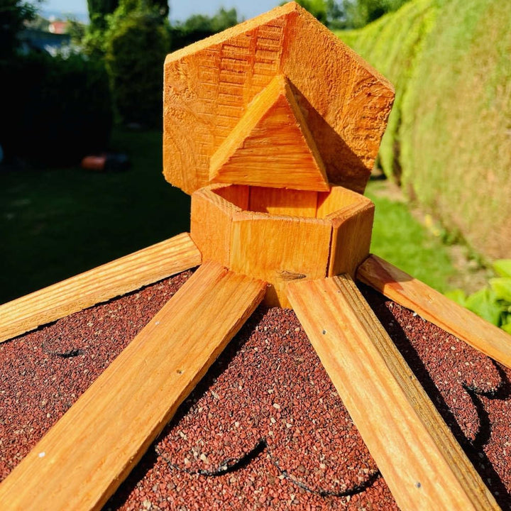 Vogel Futter Haus L oder XL Sechseck Holz Vogelhaus Futterstelle Braun/Blau, Rot, Schwarz und Grün (