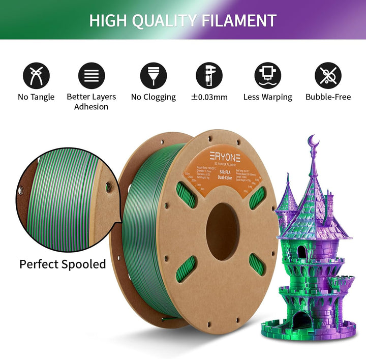 ERYONE Dual Seiden PLA Filament 1.75mm,Co-Extrucsion PLA Seiden Filament für 3D Drucker +/- 0,03 mm,
