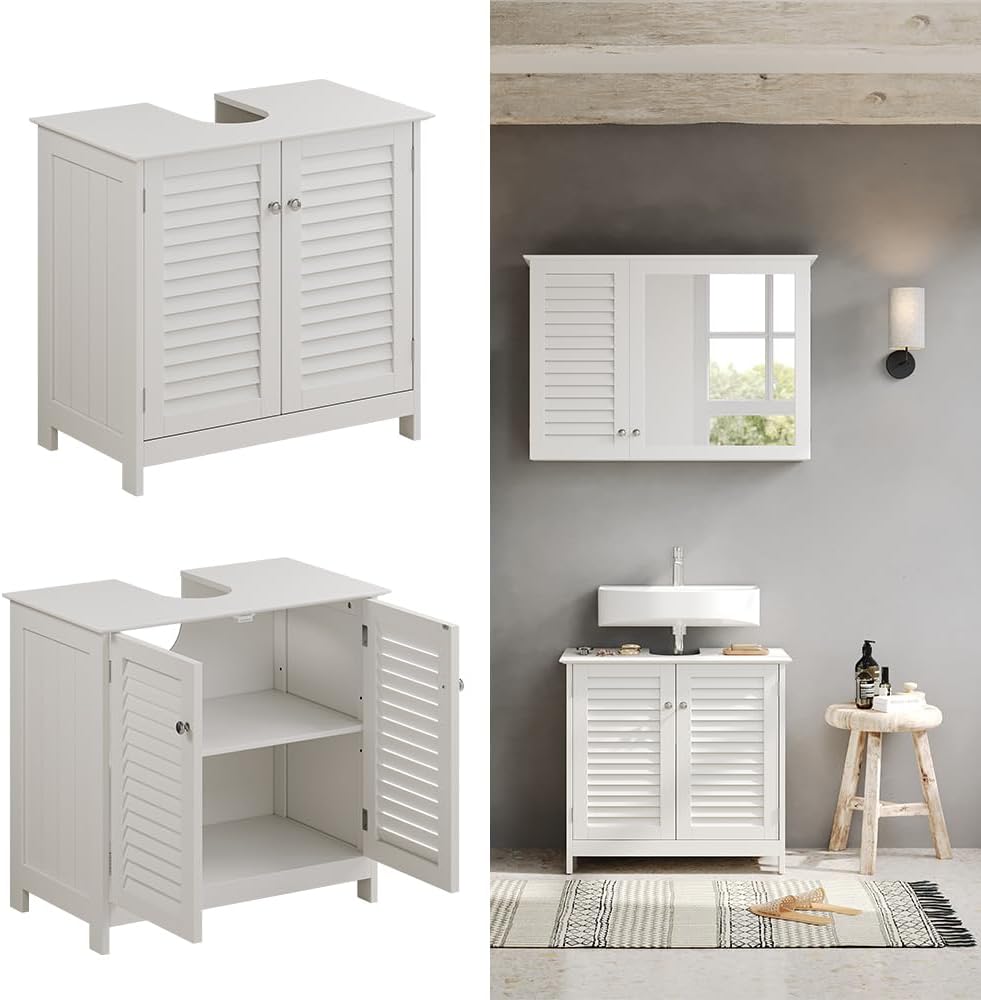 Vicco Waschbeckenunterschrank Riad, Waschtischunterschrank, Weiss, 60 x 58 cm mit 2 Türen Waschtisch